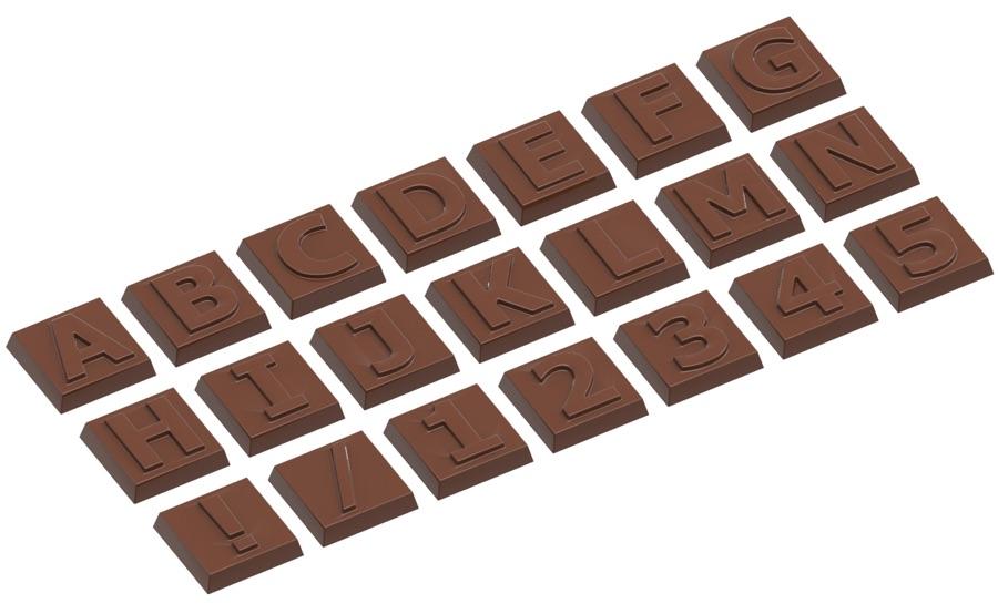 Polykarbonátová forma na písmená a čísla, 275x135 mm - CHOCOLATE WORLD