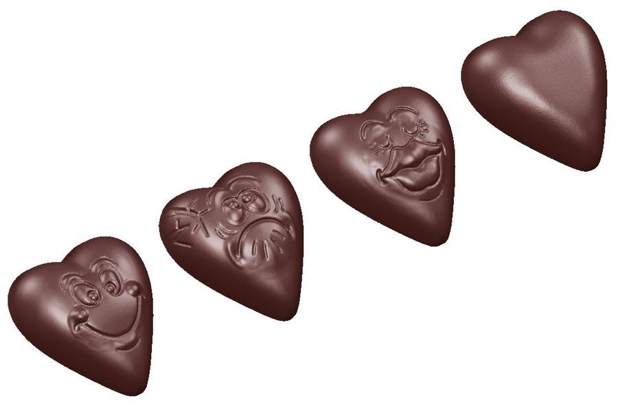 Polykarbonátová forma na pralinky, srdce s tvárou, 275x135 mm - CHOCOLATE WORLD
