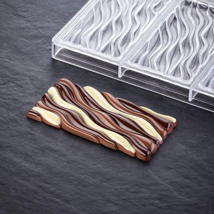 Polykarbonátová forma na tabuľkovú čokoládu 275x175 mm, FLUID -  PAVONI