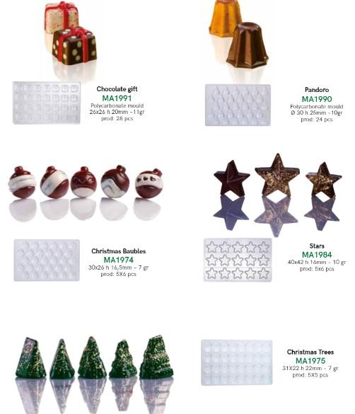 Polykarbonátové formy na pralinky 275x175mm, Vianoce, MARTELLATO