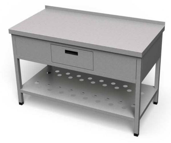 Nerezový pracovný stôl so zásuvkou a dierovanou policou - ALVEX