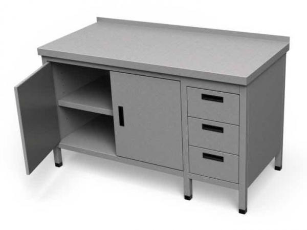 Nerezový pracovný stôl so skrinkou s kridlovými dvermi a so zásuvkami - ALVEX
