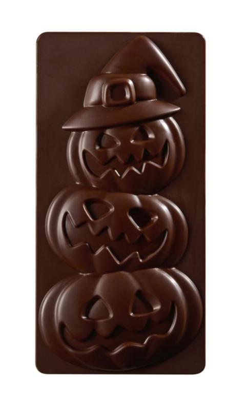 Polykarbonátová forma na tabuľkovú čokoládu 275x175 mm, HALLOWEEN FRIENDS  - PAVONI