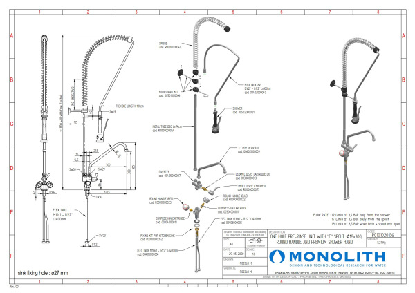Stojanková tlaková sprcha ERA, ramienko s pákou – MONOLITH 1