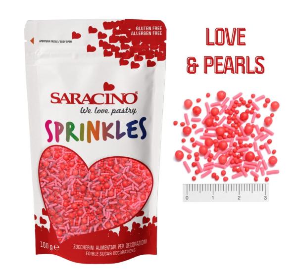 Cukrový posyp Sprinkles, LOVE & PEARLS 100g – SARACINO