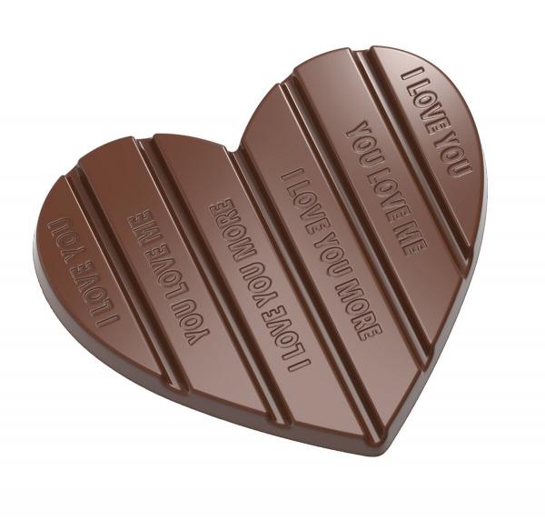 Polykarbonátová forma na tabuľkovú čokoládu TABLET HEART, 275x135 mm – CHOCOLATE WORLD