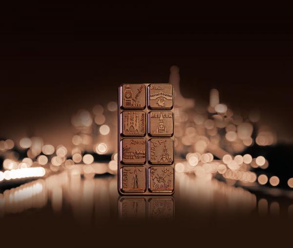 Polykarbonátová forma na tabuľkovú čokoládu 275x175 mm, 8 svetových miest - MARTELLATO