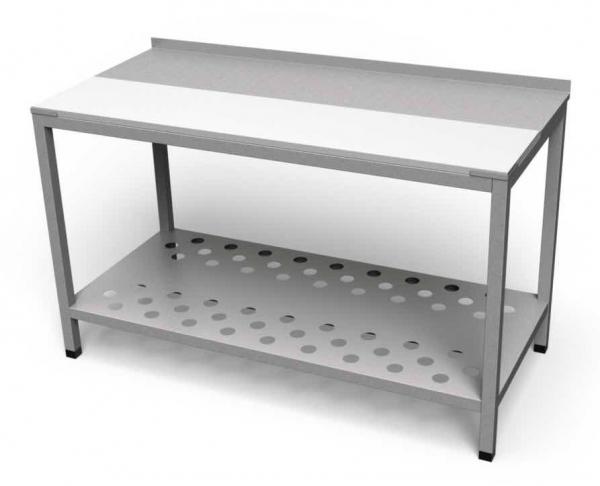 Nerezový rozrábkový pracovný stôl s dierovanou policou - ALVEX