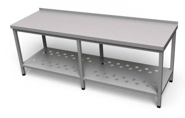 Nerezový pracovný stôl s dierovanou policou, dlhý - ALVEX